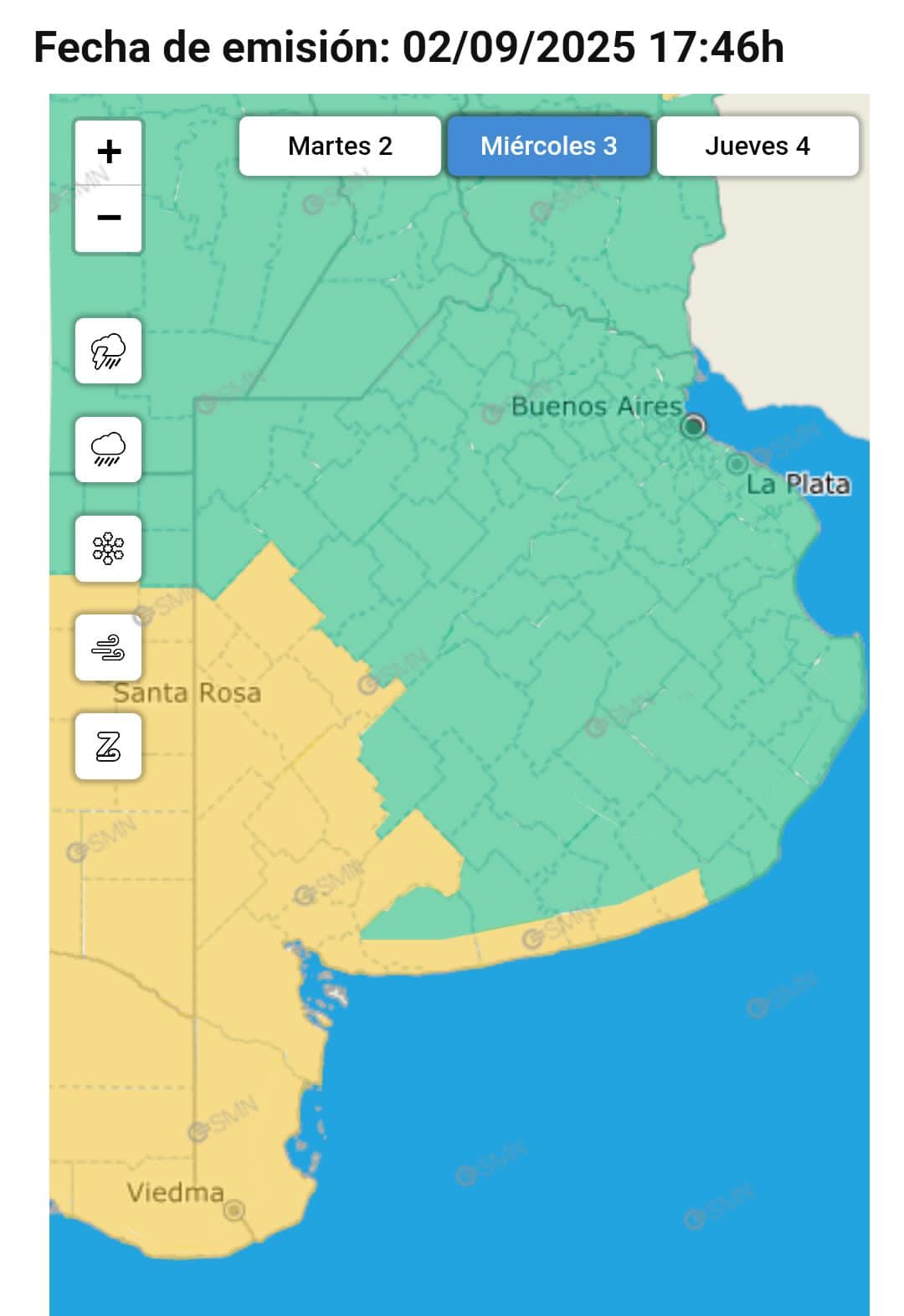 Alerta amarilla: vientos intensos en la ciudad para mañana.