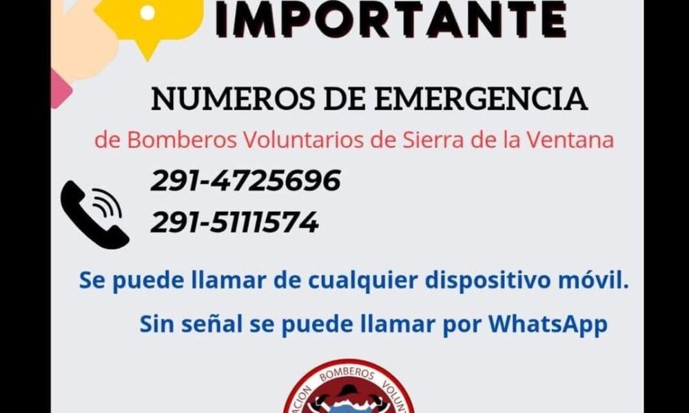 Bomberos de Sierra de la Ventana ofrecen números de emergencia alternativos ante inconvenientes con las líneas fijas.