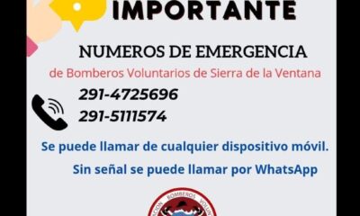 Bomberos de Sierra de la Ventana ofrecen números de emergencia alternativos ante inconvenientes con las líneas fijas.