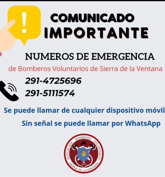 Bomberos de Sierra de la Ventana ofrecen números de emergencia alternativos ante inconvenientes con las líneas fijas.