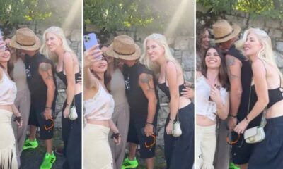 Rechazo público: Eros Ramazzotti intentó besar a Evangelina Anderson durante la Semana de la Moda en Milán.