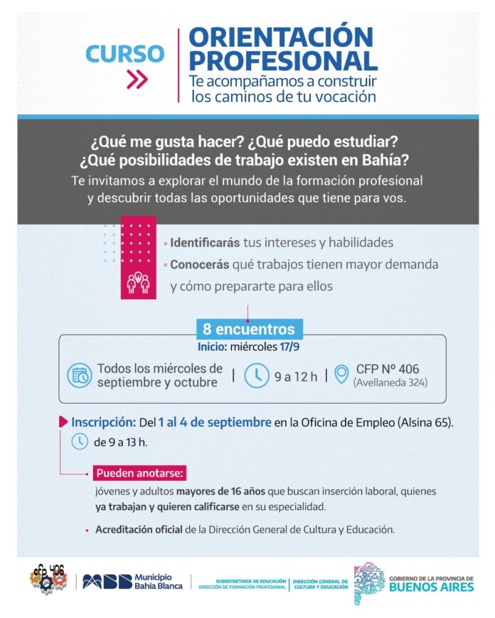 ¡Última oportunidad para inscribirse en el curso de Orientación Profesional en Bahía Blanca!