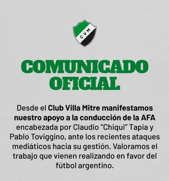 Villa Mitre apoya a Tapia y Toviggino en medio de críticas a la AFA