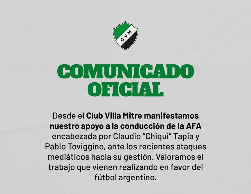 Villa Mitre apoya a Tapia y Toviggino en medio de críticas a la AFA