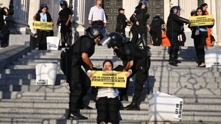 Detuvieron a 12 activistas en el Congreso que protestaban contra la reforma a la Ley de Glaciares