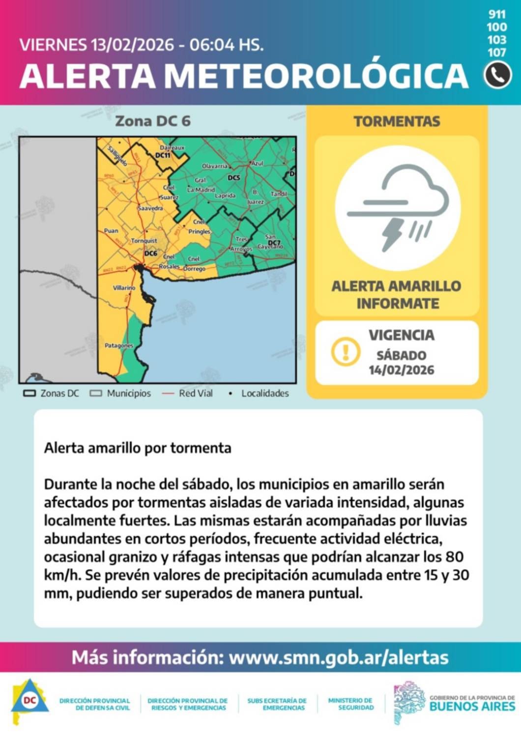 Alerta amarillo por tormentas para Bahía Blanca y el sudoeste bonaerense