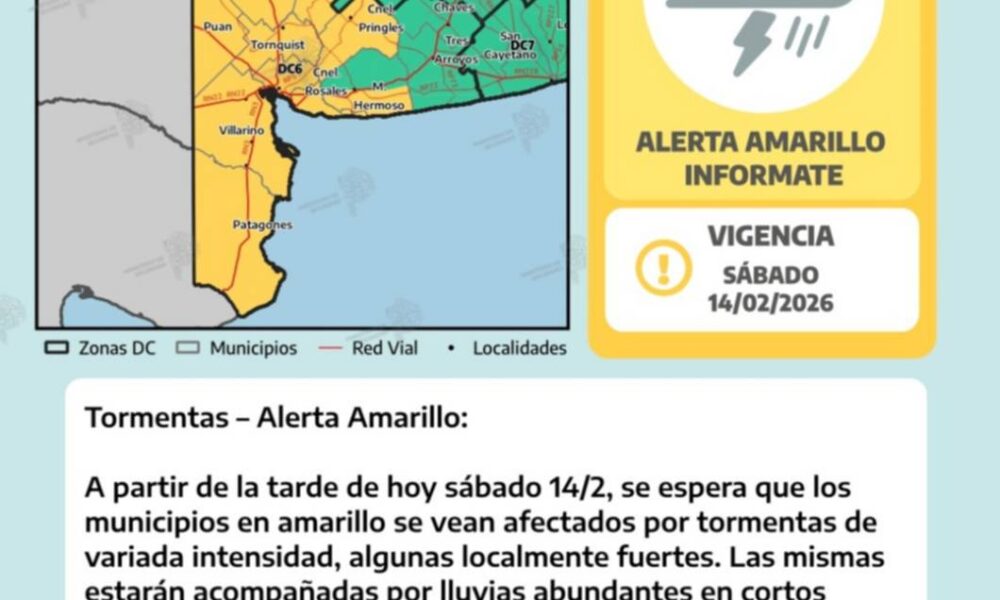 Alerta amarilla por tormentas para Bahía Blanca y la región