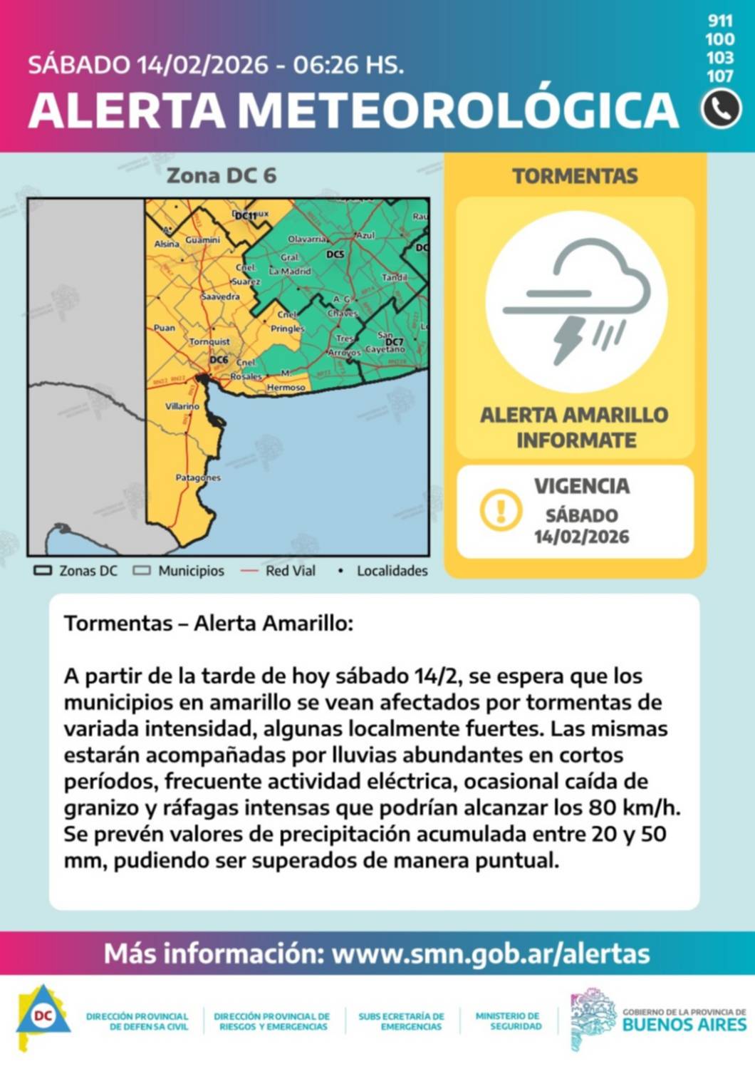 Alerta amarilla por tormentas para Bahía Blanca y la región