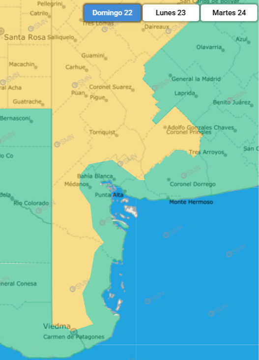 Alerta meteorológica para el norte de Bahía Blanca y gran parte de la zona