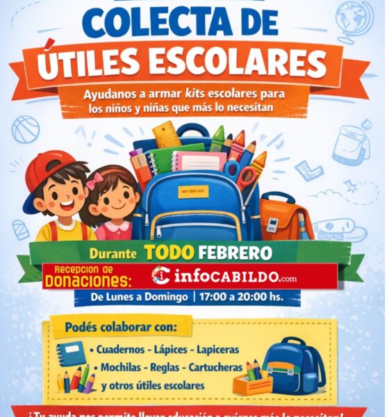 Colecta solidaria de útiles escolares en Cabildo para el inicio del ciclo lectivo