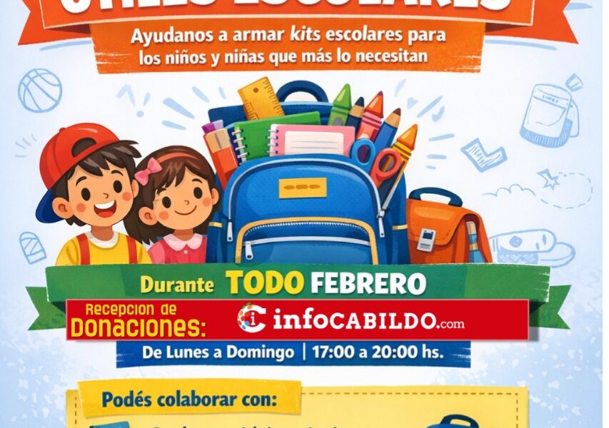 Colecta solidaria de útiles escolares en Cabildo para el inicio del ciclo lectivo