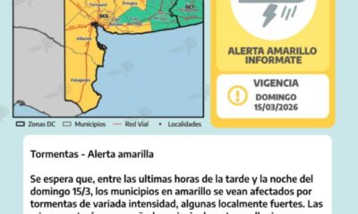 Alerta amarilla por tormentas para este domingo en Bahía Blanca y varios distritos aledaños
