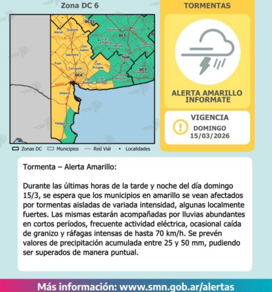 Emiten una alerta amarilla por tormentas en Bahía Blanca y naranja en parte de la región