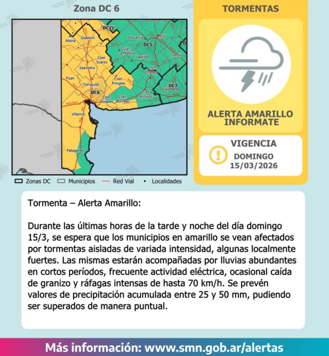 Emiten una alerta amarilla por tormentas en Bahía Blanca y naranja en parte de la región