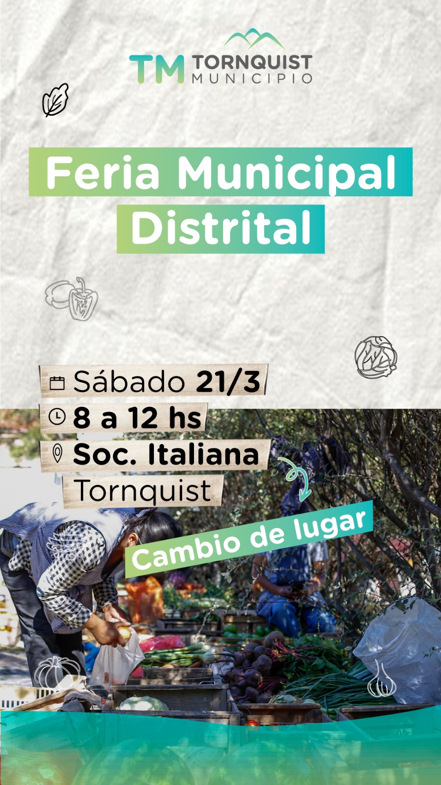 Cambio de lugar para la feria municipal distrital en Tornquist por pronóstico de lluvias