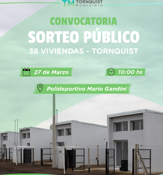 El viernes 27 de marzo se realizará el sorteo de 38 viviendas de Tornquist