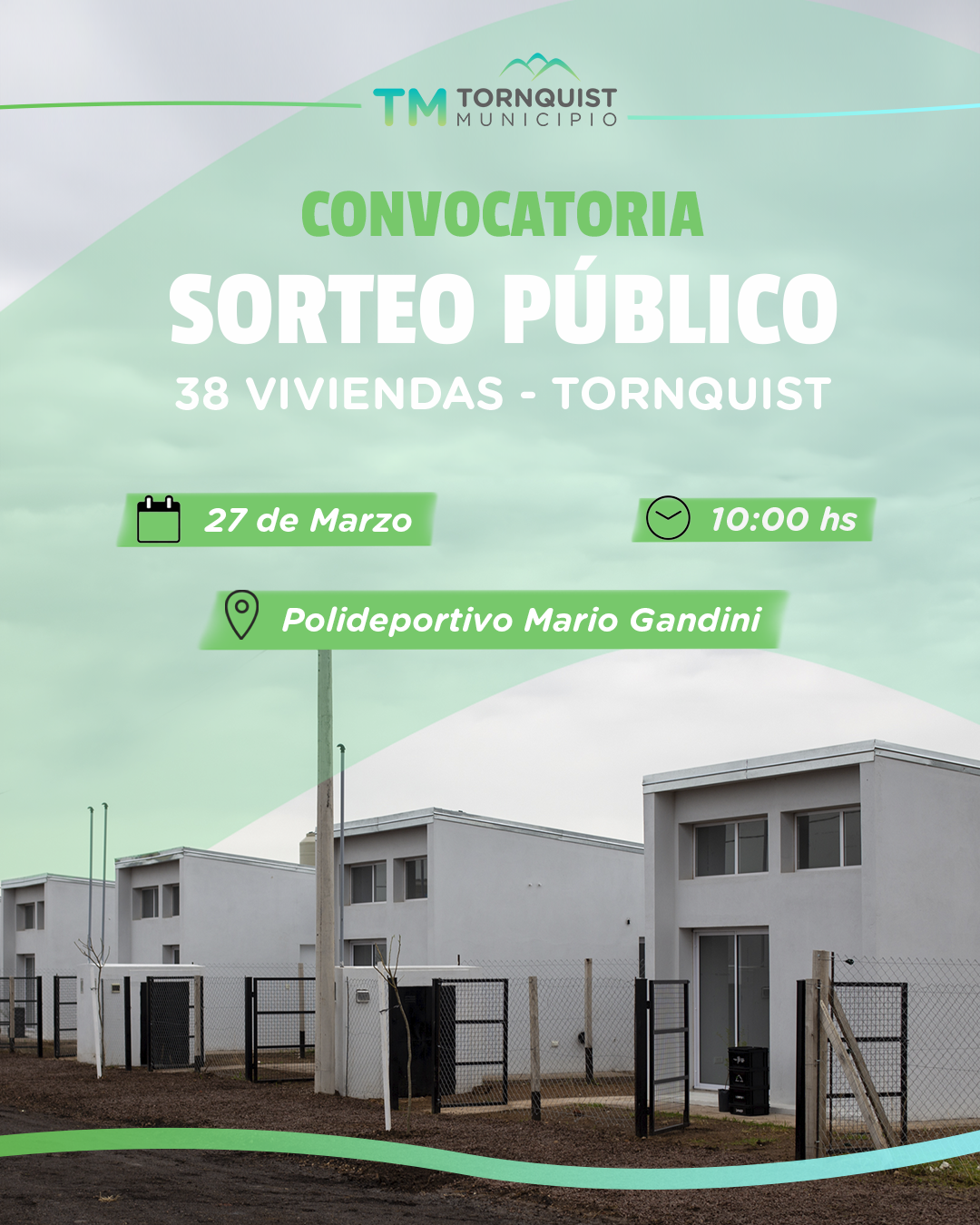 El viernes 27 de marzo se realizará el sorteo de 38 viviendas de Tornquist