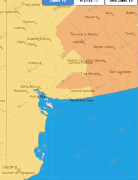 El Servicio Meteorológico ratificó un doble alerta amarillo para Bahía Blanca y la región