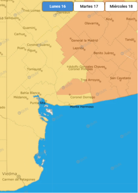 El Servicio Meteorológico ratificó un doble alerta amarillo para Bahía Blanca y la región