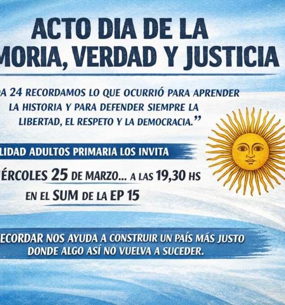 Adultos Primaria invita al acto por el Día de la Memoria, la Verdad y la Justicia