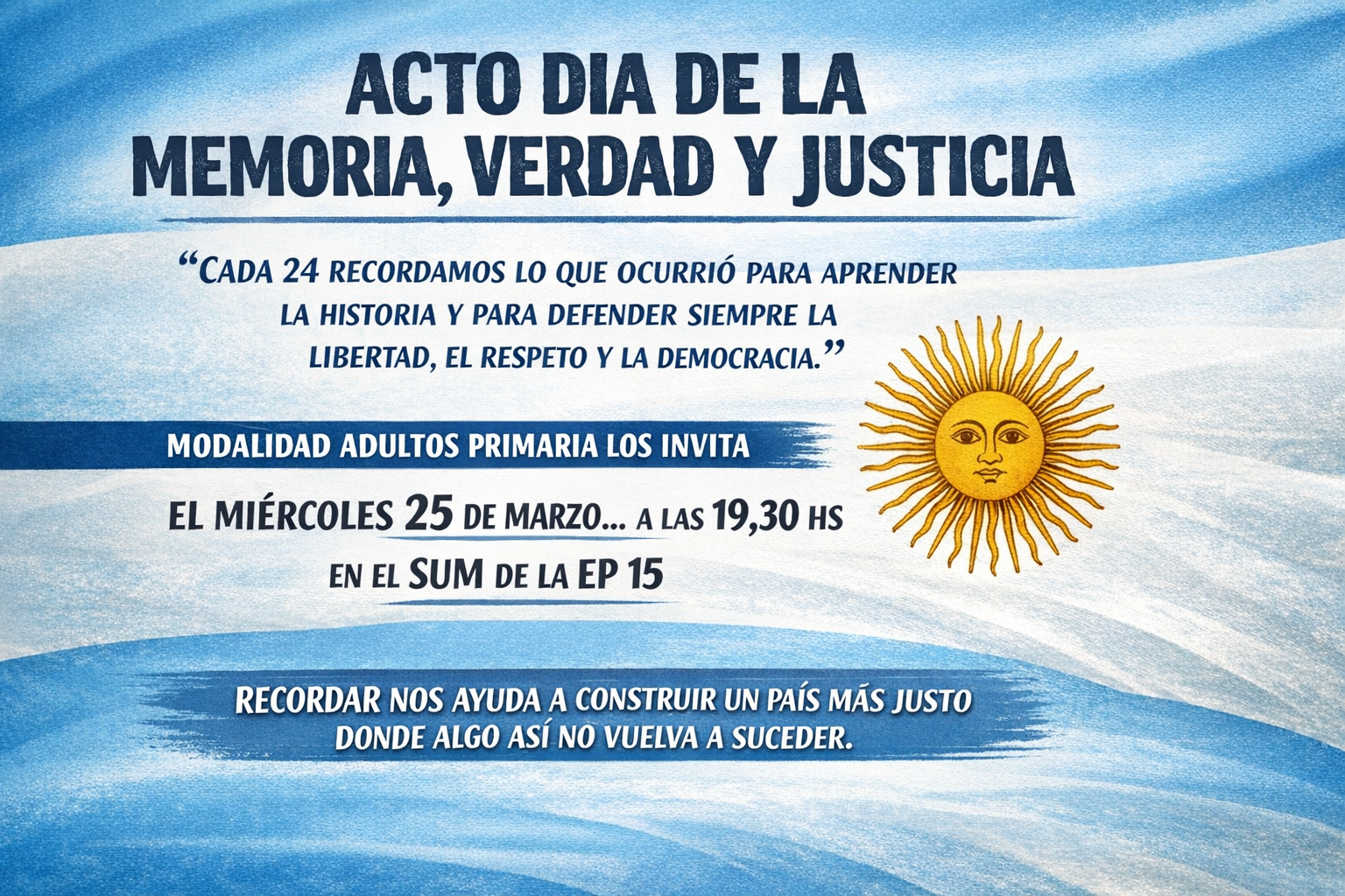 Adultos Primaria invita al acto por el Día de la Memoria, la Verdad y la Justicia