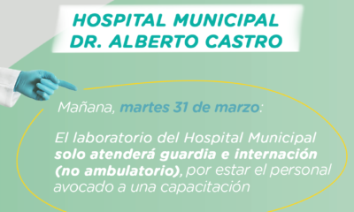 Martes 31: El laboratorio del Hospital Municipal solo atenderá guardia e internación