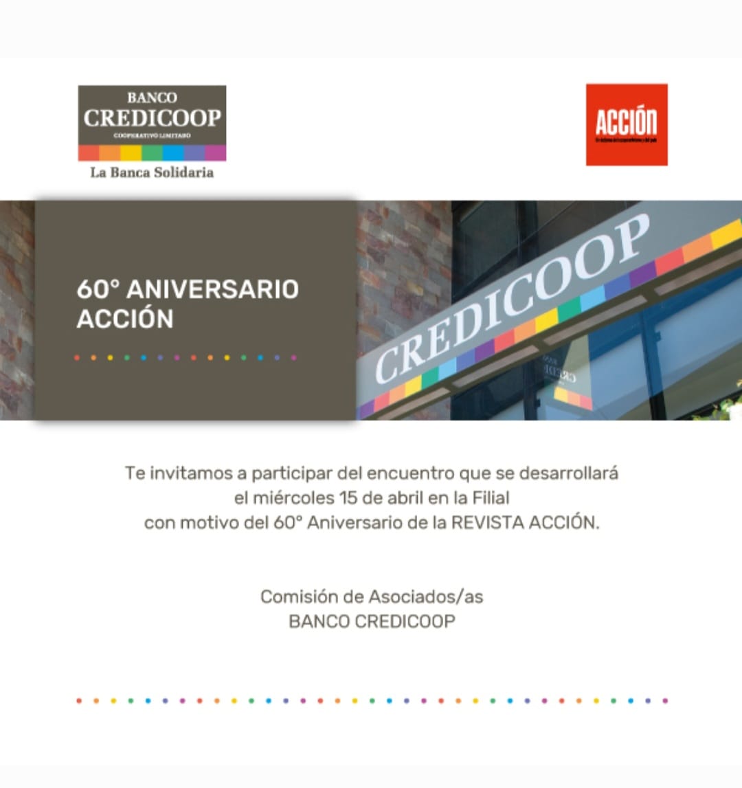 Banco Credicoop invita a una actividad por el 60° aniversario de la revista Acción