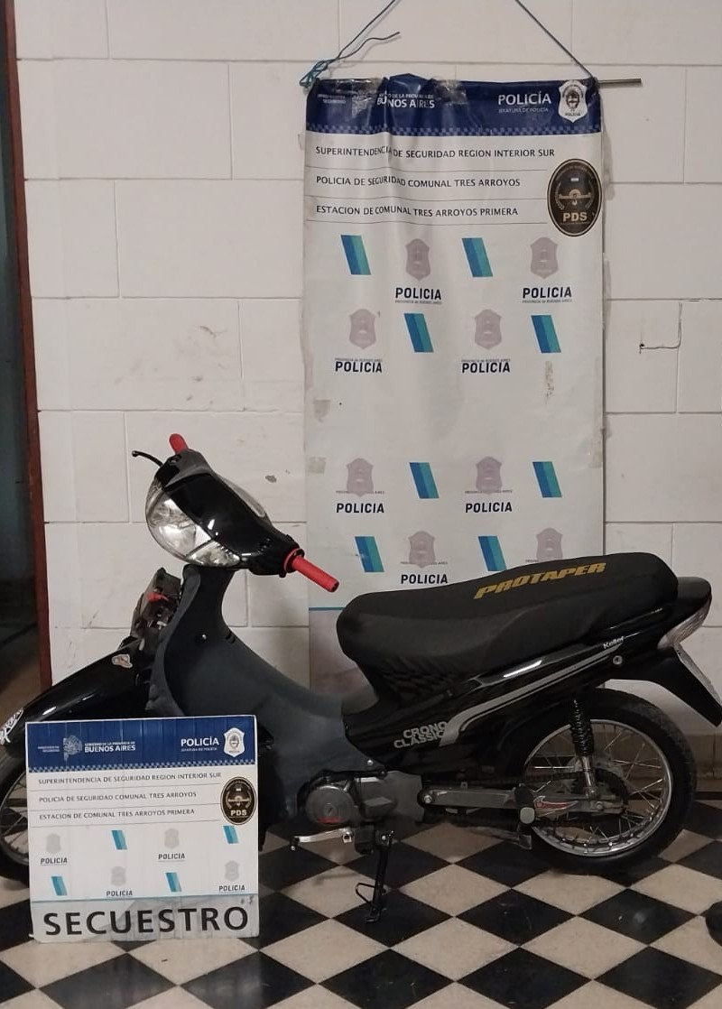 Operativo conjunto en Tres Arroyos permite recuperar una moto robada en Gonzales Chaves