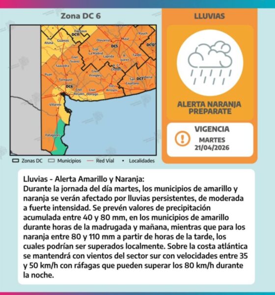 Doble alerta amarilla y naranja por lluvias para Bahía Blanca y el Sudoeste Bonaerense