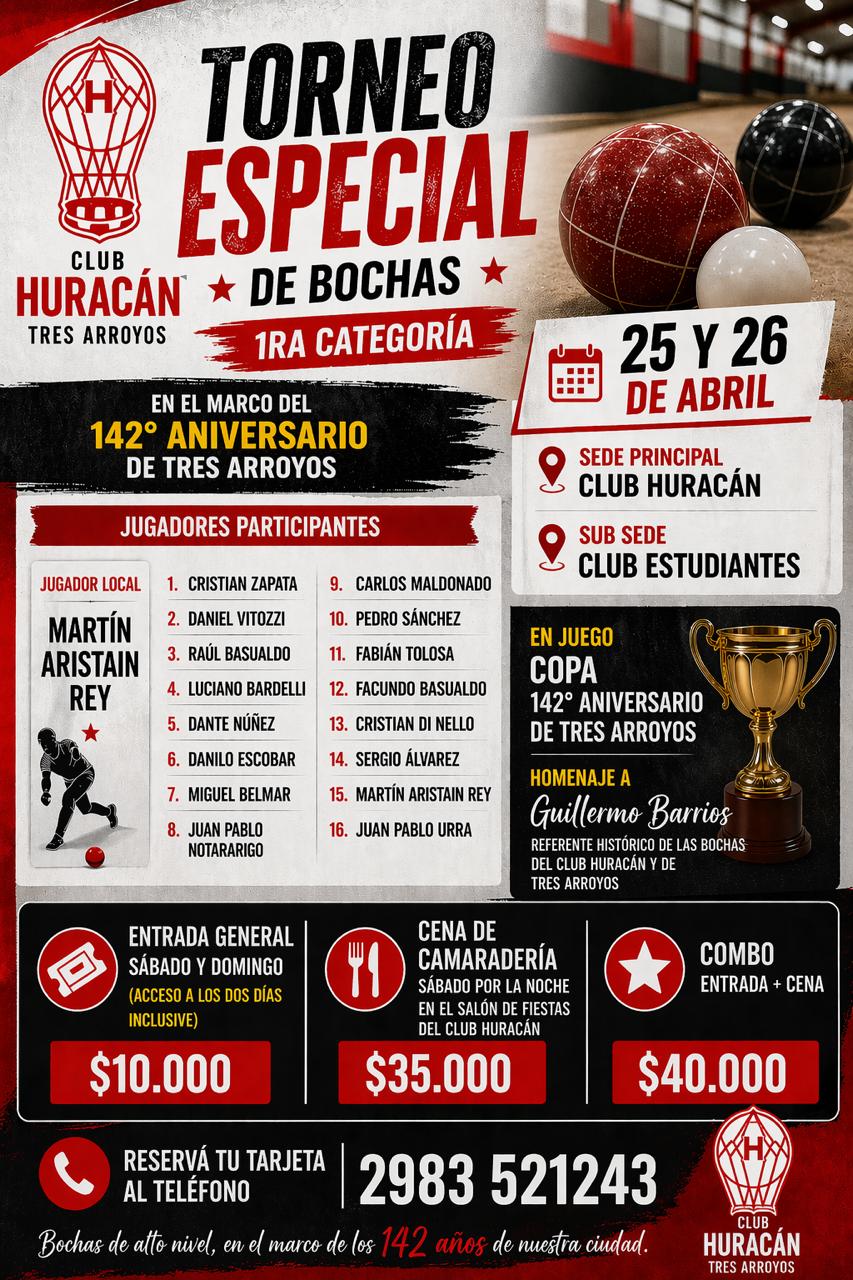 Tres Arroyos recibe a los mejores del país en el Torneo Especial de Bochas de 1ª categoría