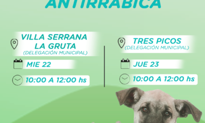 Habrá jornadas de vacunación antirrábica Tres Picos y Villa Serrana La Gruta