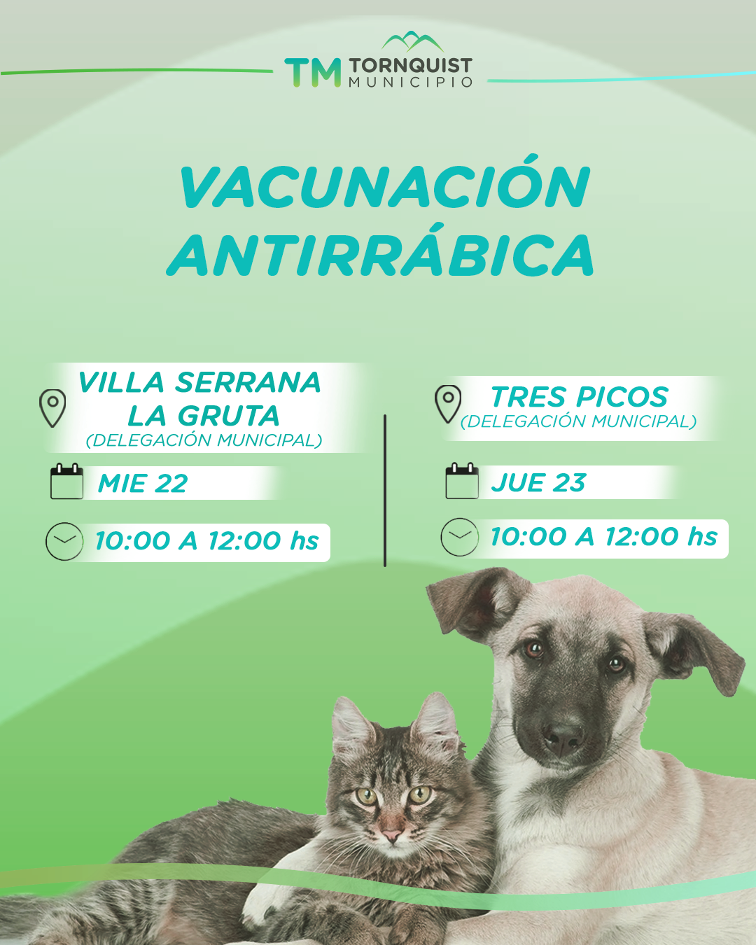 Habrá jornadas de vacunación antirrábica Tres Picos y Villa Serrana La Gruta