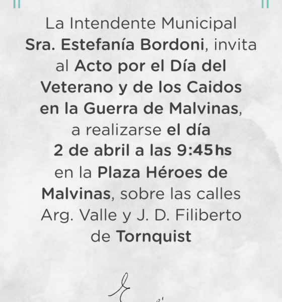 Invitación al acto por el Día de los Veteranos y Caídos en la Guerra de Malvinas