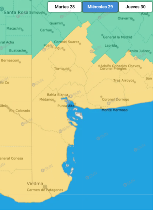 Ráfagas de hasta 80 km/h: rige la alerta amarilla en Bahía Blanca