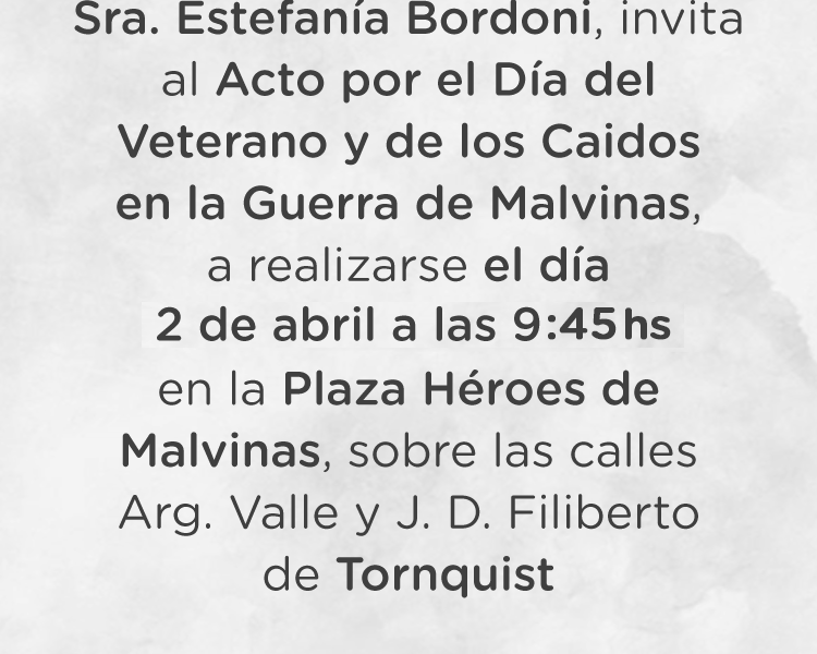 Invitación al acto por el Día de los Veteranos y Caídos en la Guerra de Malvinas