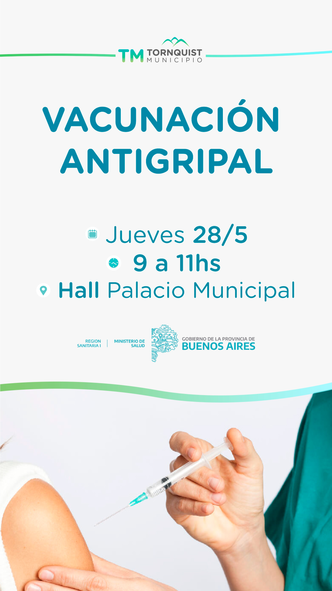 Jueves 28: Jornada de vacunación antigripal en el hall de Palacio Municipal