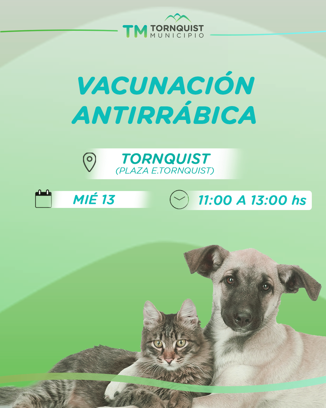 Miércoles 13: jornada de vacunación antirrábica en Tornquist