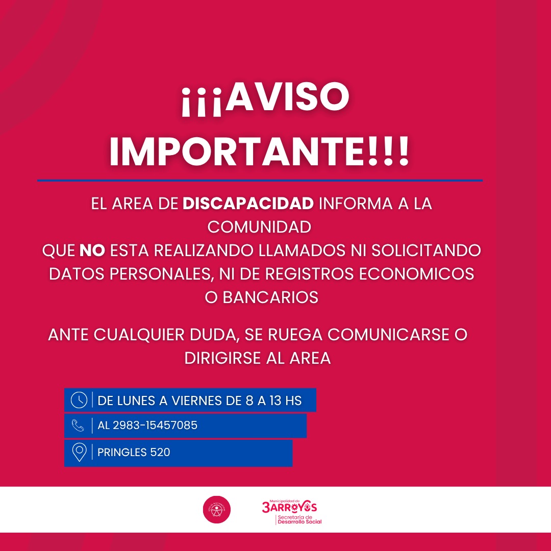 Alerta preventiva: el Área de Discapacidad advierte sobre maniobras de estafas telefónicas