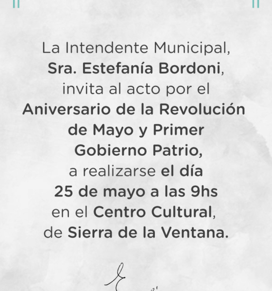 Invitación al acto por el Aniversario de la Revolución de Mayo
