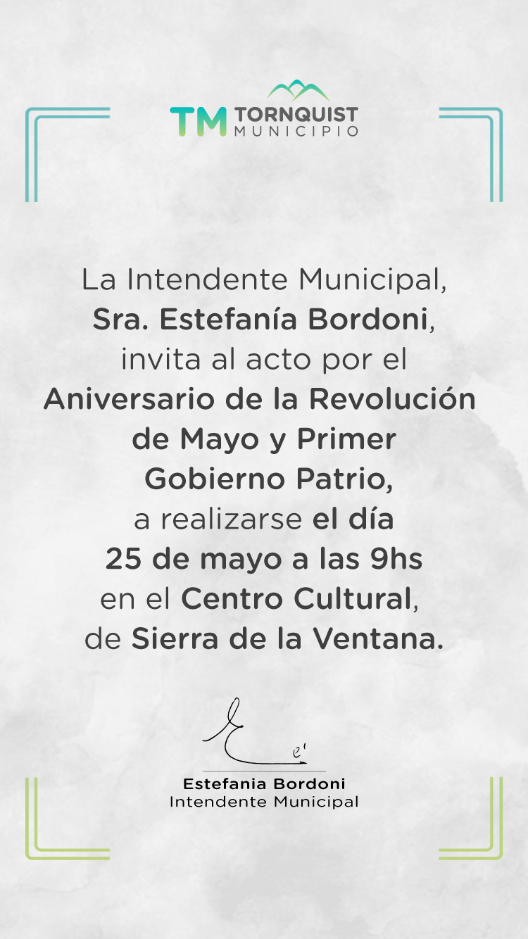 Invitación al acto por el Aniversario de la Revolución de Mayo
