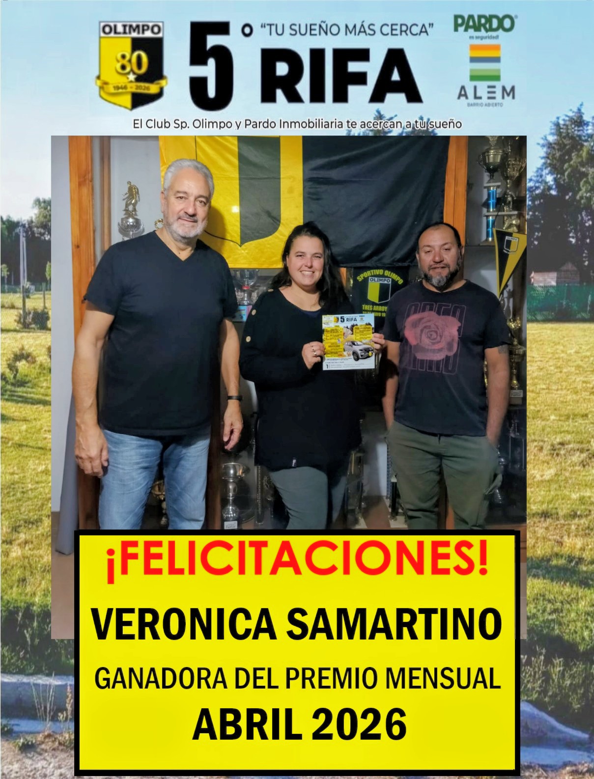 El Club Sportivo Olimpo anunció a la nueva ganadora de su sorteo mensual de abril