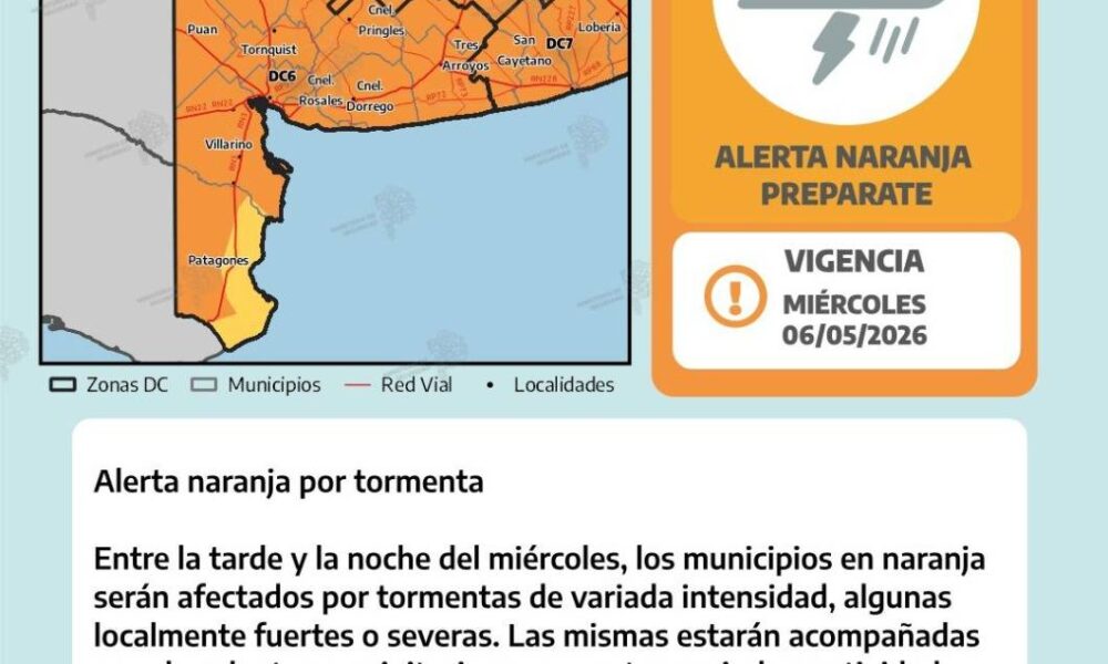 Bahía Blanca, bajo alerta naranja por tormentas previstas para esta tarde