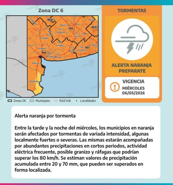 Bahía Blanca, bajo alerta naranja por tormentas previstas para esta tarde