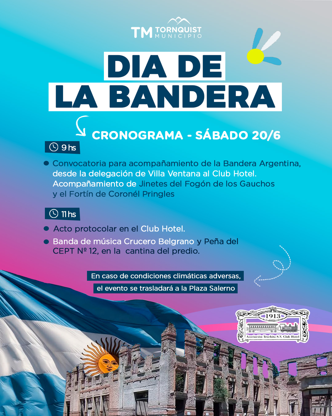 El Club Hotel de la Ventana será escenario del Día de la Bandera en el distrito