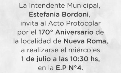 Invitación al acto del 170º aniversario de Nueva Roma