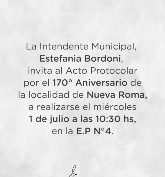 Invitación al acto del 170º aniversario de Nueva Roma