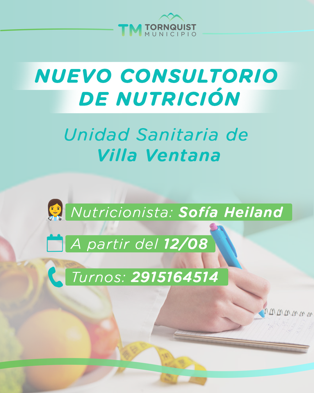 La Unidad Sanitaria de Villa Ventana incorpora consultorio de Nutrición