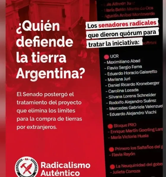 El “Radicalismo Auténtico” afirmó que la tierra no es una mercancía más