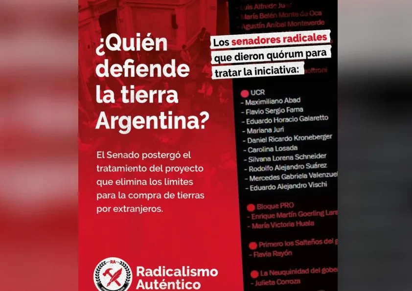 El “Radicalismo Auténtico” afirmó que la tierra no es una mercancía más