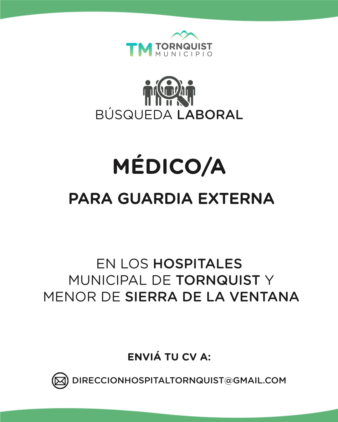 Búsqueda laboral: Médico/a para guardias en Tornquist y Sierra de la Ventana